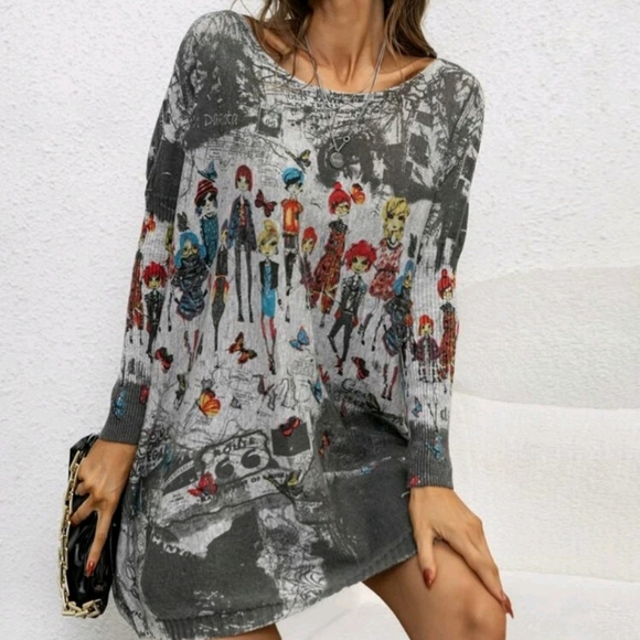 Limited Edition Graphic Batwing Grey Sweater - Picture 3 of 5